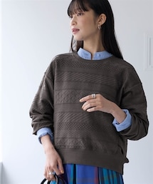 nissen | コットンブレンドニットライクジャガードクロップド丈コクーントレーナー＜大きいサイズ有＞(スウェット)