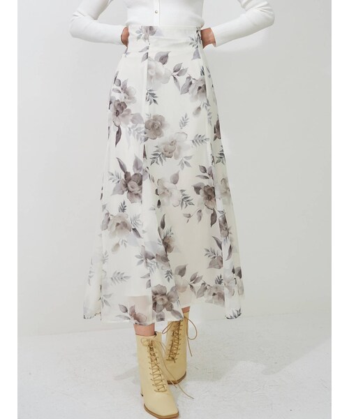 MERCURYDUO（マーキュリーデュオ）の「ぼかしフラワーフレアスカート（スカート・レディース・アイボリー/ブラック/ミントグリーン・S/M）」の8枚目の写真