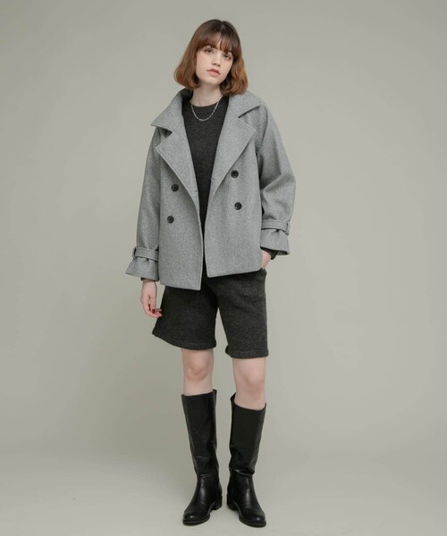 URBAN RESEARCH Sonny Label（アーバンリサーチサニーレーベル）の「メルトンジャージースタンドカラーコート（テーラードジャケット・レディース・チャコール/グレー/ベージュ・FREE）」の18枚目の写真