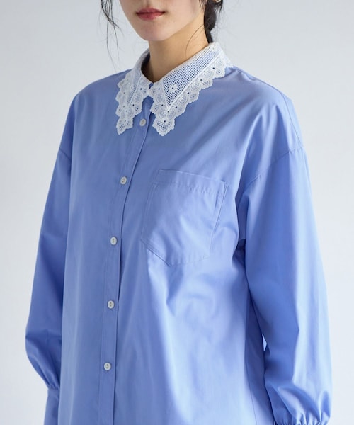 VIS（ビス）の「襟レース付きミニ丈シャツワンピ（シャツワンピース・レディース・ホワイト/サックス・F）」の20枚目の写真