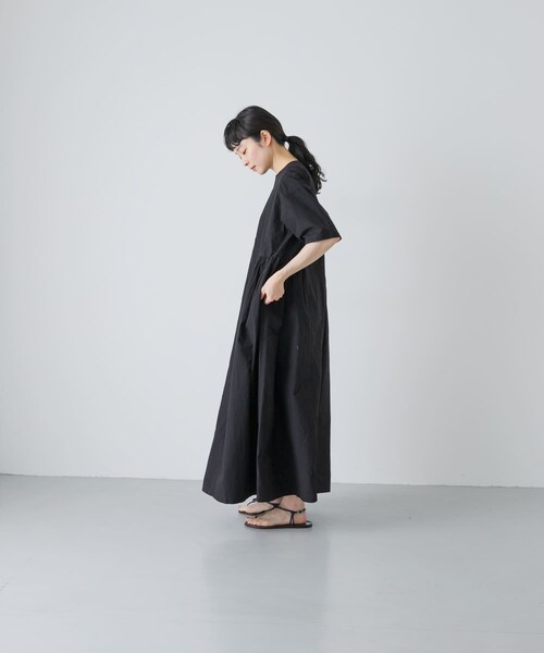 かぐれ（カグレ）の「『2サイズ展開』コットンシルクサイドギャザーワンピース（ワンピース・レディース・BLACK/ROYAL BLUE/BLACK A・0/1）」の10枚目の写真