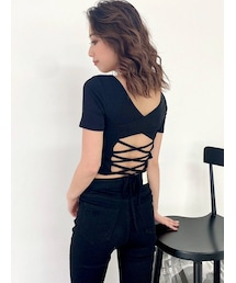 GYDA | BACKクロスレースアップトップス(Tシャツ/カットソー)