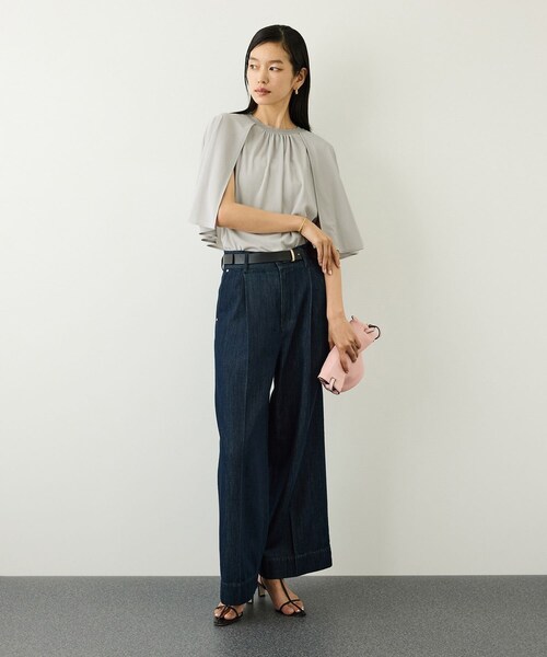 ROPE'（ロペ）の「ケープスリーブリンキングブラウス/UVカット・接触冷感・通気性・吸水速乾・イージーケア（Tシャツ/カットソー・レディース・ブラック/グレー/オフホワイト・F）」の16枚目の写真