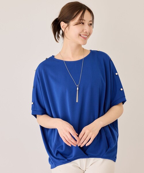 Jayro（ジャイロ）の「金釦裾タックプルオーバー（Tシャツ/カットソー・レディース・ブラック/ホワイト/グリーン/ブルー・M）」の4枚目の写真