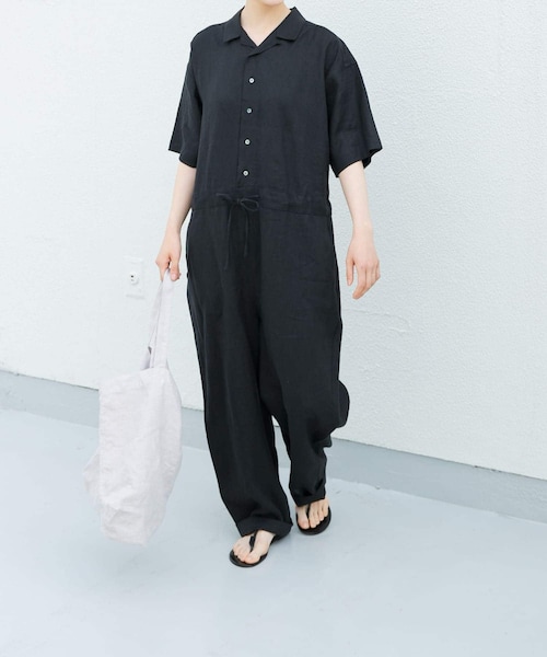 かぐれ（カグレ）の「リネンハーフスリーブオールインワン（サロペット/オーバーオール・レディース・BLACK/GREGE/CHARCOAL・FREE）」の6枚目の写真