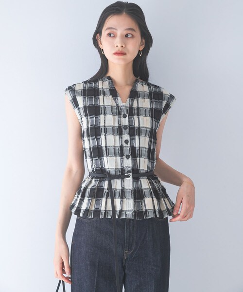 URBAN RESEARCH ROSSO（アーバンリサーチロッソ）の「チェックジャガードタックデザインブラウス（シャツ/ブラウス・レディース・BLACK・Free）」の4枚目の写真