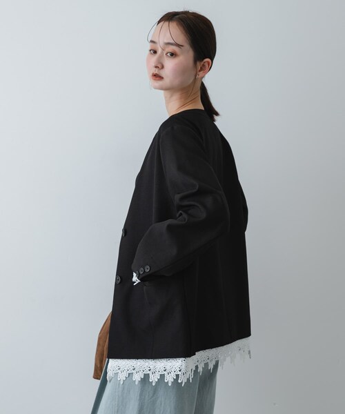 SENSE OF PLACE by URBAN RESEARCH(センスオブプレイスバイアーバンリサーチ)の「レースレイヤードノーカラージャケット(ノーカラージャケット・レディース・BLACK/Y.BEIGE・One)」の5枚目の写真