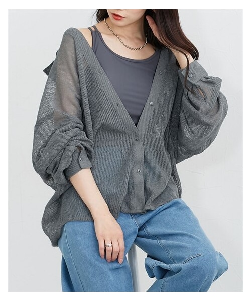 nissen（ニッセン）の「スラブメッシュオーバーサイズシャツ（シャツ/ブラウス・レディース・オフベージュ/チャコールグレー/ブラック・M/L）」の5枚目の写真
