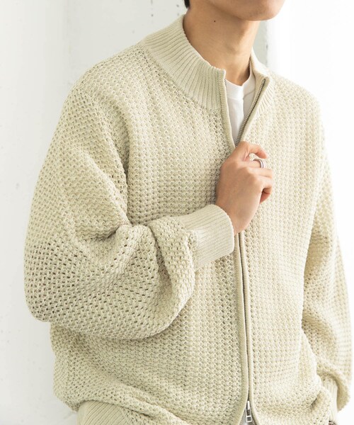 SENSE OF PLACE by URBAN RESEARCH（センスオブプレイスバイアーバンリサーチ）の「『ユニセックス』『洗濯可』シアーメッシュドライバーズカーディガン（カーディガン/ボレロ・メンズ・BLACK/IVORY/MINT・M/L）」の21枚目の写真