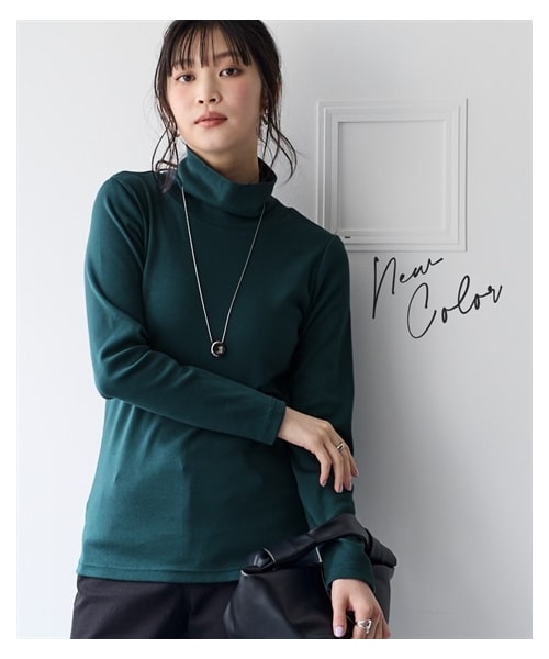 nissen（ニッセン）の「綿１００％フライス素材タートルネック長袖Ｔシャツ（UVカット）＜大きいサイズ有＞（Tシャツ/カットソー・レディース・黒/オフホワイト/グレージュ/杢チャコールグレー/ネイビー/ライムグリーン/トープ/ディープグリーン/パープル・L/LL/3L/4L/5L/6L/8L/10L/S/M）」の6枚目の写真