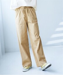 nissen | 大きいサイズ綿混スラブちょいゆるストレートパンツ（ゆったりヒップ）(パンツ)