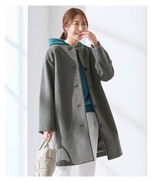 nissen（ニッセン）の「ウールタッチノーカラーベーシックコート【OtonaSMILE】（ジャケット/アウター・レディース・ネイビー/杢グレー・1(M)/2(L~LL)/3(3L~4L)/4(5L~6L)）」の3枚目の写真