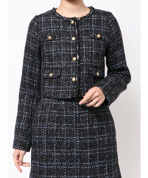 MERCURYDUO（マーキュリーデュオ）の「オリジナルツイードノーカラージャケット（ノーカラージャケット・レディース・オフホワイト/ブラック・S/M）」の6枚目の写真