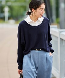 nissen | 優しい肌触りのシャツ衿レイヤード風ドルマンニット(ニット/セーター)