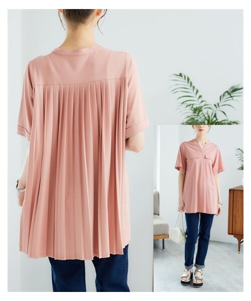 nissen（ニッセン）の「大きいサイズ 汗染みしにくい後ろプリーツデザインチュニック（UVカット・抗菌防臭・接触冷感）（チュニック・レディース・ターコイズ/ベイクドピンク/チャコールグレー・L/LL/3L/4L/5L/6L/8L/10L）」の18枚目の写真