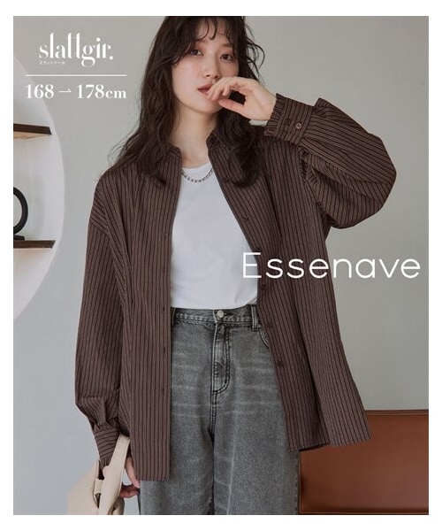 nissen（ニッセン）の「高身長　ウエストタックストライプシャツ（トールサイズ）Essenave（シャツ/ブラウス・レディース・ベージュ系/ブラウン系・MTT/LTT/LLTT/3LTT/4LTT/5LTT）」の3枚目の写真