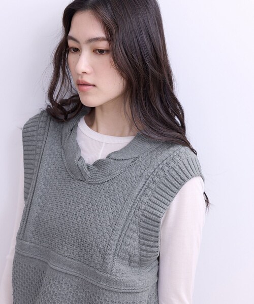 ADAM ET ROPE'（アダムエロペ）の「【WEB限定】ミックスパターンニットベスト（ベスト・レディース・ブラック/グレー/オフホワイト・F）」の14枚目の写真