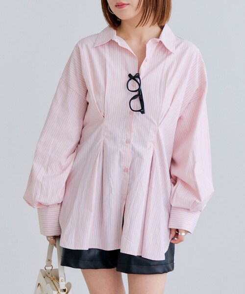 VIS（ビス）の「【WEB限定】ウエストタックシャツ（シャツ/ブラウス・レディース・ホワイト/ブルー系/ピンク/イエロー・F）」の7枚目の写真