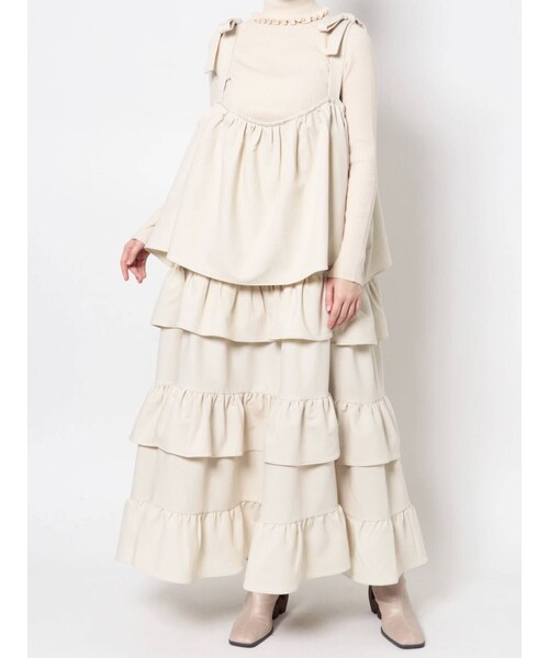 merry jenny（メリージェニー）の「ribbonティアードワンピース（ワンピース・レディース・アイボリー/グレー/ブラック・F）」の2枚目の写真