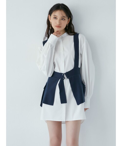 MURUA（ムルーア）の「ベルトレイヤードシャツワンピース（シャツワンピース・レディース・ホワイト/ダークグレー/ブラック/モカ・F）」の6枚目の写真