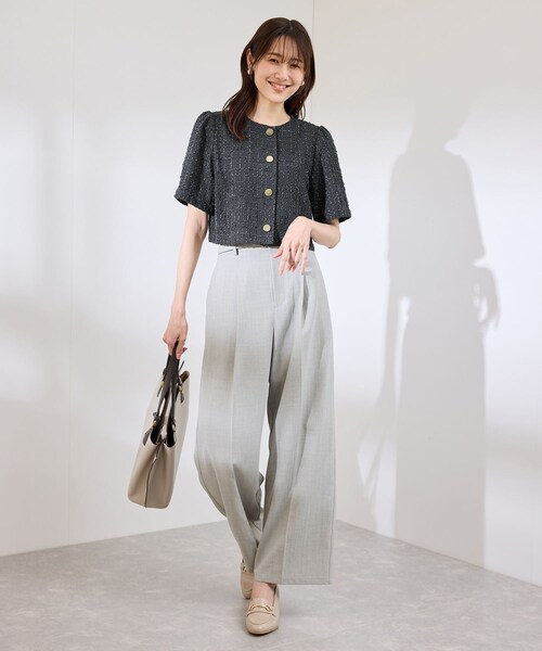 ROPE' PICNIC（ロペピクニック）の「【サマー・ツイード】金ボタンカーディジャケット（ノーカラージャケット・レディース・チャコール/ライトグレー/ホワイト/ネイビー・38）」の6枚目の写真