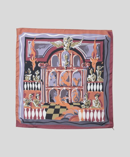 ROPE'（ロペ）の「ROPE'アーカイブパターンシルクスカーフ/Sサイズ（バンダナ/スカーフ・レディース・サックス/スミクロ/ベージュ/ホワイト/オフホワイト/オレンジ・F）」の2枚目の写真