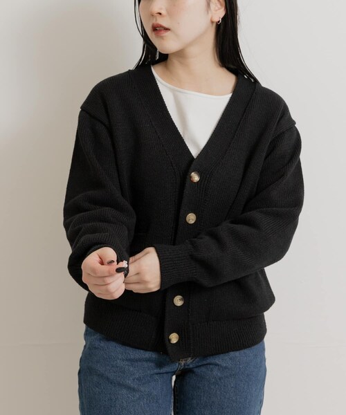 THE GOODLAND MARKET（ザグッドランドマーケット）の「米富繊維　WASHI COTTON KNIT CARDIGAN（カーディガン/ボレロ・レディース・40IVORY/14BLACK/31PINK・1/3）」の14枚目の写真