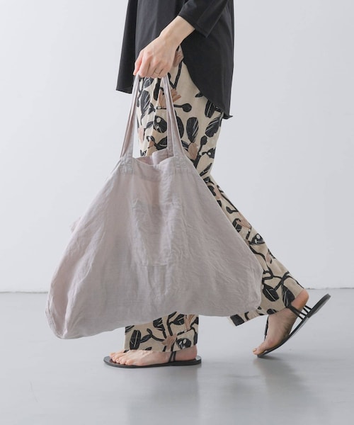 かぐれ（カグレ）の「リネンビッグトートバッグ（トートバッグ・レディース・SMOKE PINK/BEIGE/BLUE GREEN/CHARCOAL/YELLOW KHK・FREE）」の5枚目の写真