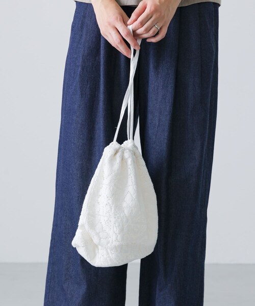 かぐれ（カグレ）の「コットンレース巾着バッグ（その他雑貨・レディース・OFF/BLACK・FREE）」の4枚目の写真