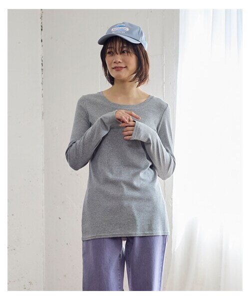 nissen（ニッセン）の「綿１００％フライスクルーネックＴシャツ（Tシャツ/カットソー・レディース・黒/オフホワイト/杢グレー/チャコールネイビー/グレーベージュ/アプリコットオレンジ/パープリッシュブルー・L/LL/3L/4L/5L/6L/8L/10L）」の22枚目の写真