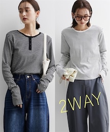 nissen | 前後２ＷＡＹ袖くしゅくしゅヘンリーネックＴシャツ(Tシャツ/カットソー)