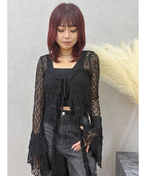 EVRIS（エヴリス）の「レースグランジデザイントップス（シャツ/ブラウス・レディース・アイボリー/ブラック/ブラウン・F）」の12枚目の写真