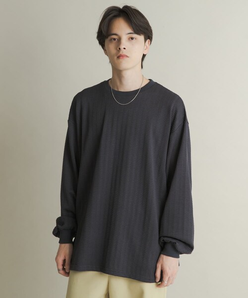 SENSE OF PLACE by URBAN RESEARCH（センスオブプレイスバイアーバンリサーチ）の「ライトワッフルクルーネックロングTシャツ（Tシャツ/カットソー・メンズ・CHARCOAL/KHAKI/PURPLE・M/L）」の5枚目の写真