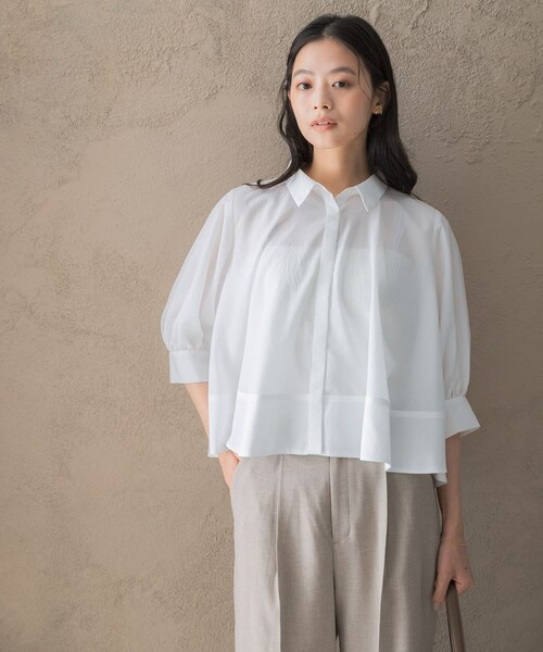 URBAN RESEARCH ROSSO（アーバンリサーチロッソ）の「ウォッシャブルブライトローンシャツブラウス（シャツ/ブラウス・レディース・OFF WHITE/BLACK/SAX・Free）」の6枚目の写真