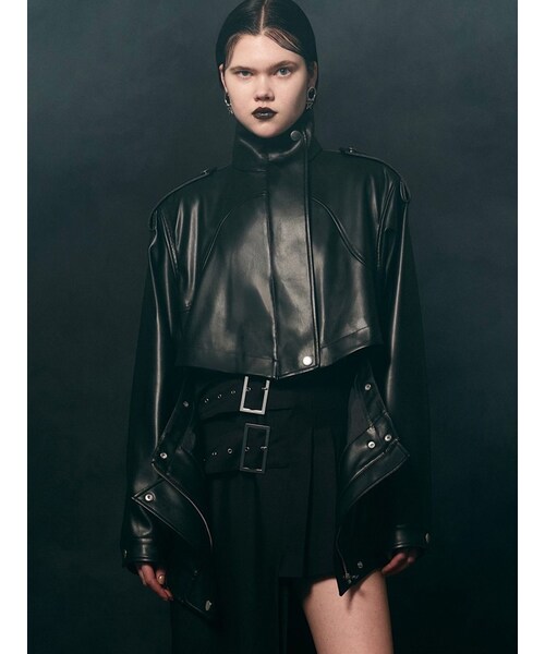 PAMEO POSE(パメオポーズ)の「2way PU Field Jacket(ライダースジャケット・レディース・ブラック・F)」の2枚目の写真