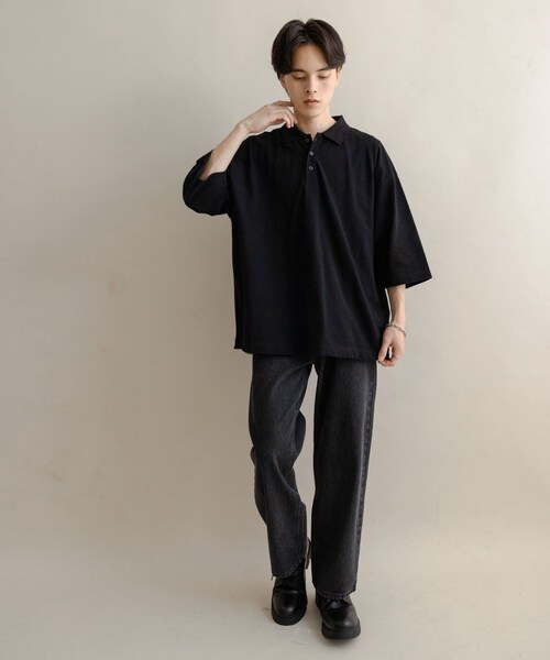 SENSE OF PLACE by URBAN RESEARCH（センスオブプレイスバイアーバンリサーチ）の「スラブカノコエクストラルーズポロシャツ（ポロシャツ・メンズ・BLACK/OATMEAL/BROWN・M/L）」の10枚目の写真