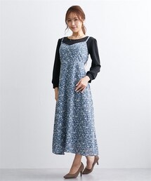 nissen | 【大きい胸専用】小花柄着やせキャミワンピース（裏地付、ポケット付、肩ひも調節できるアジャスター付）(ワンピース)