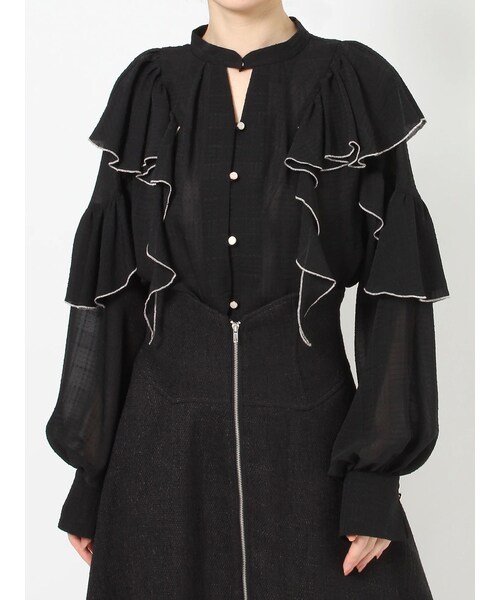 dazzlin（ダズリン）の「バイカラーラインフリルブラウス（シャツ/ブラウス・レディース・アイボリー/グレー/ブラック/パープル・F）」の5枚目の写真