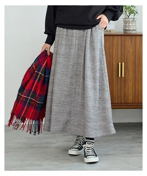 nissen（ニッセン）の「大きいサイズ あたたか起毛リブカットソーロング丈スカート（スカート・レディース・杢ビターオレンジ/杢グレー・L/LL/3L/4L/5L/6L/8L/10L）」の9枚目の写真