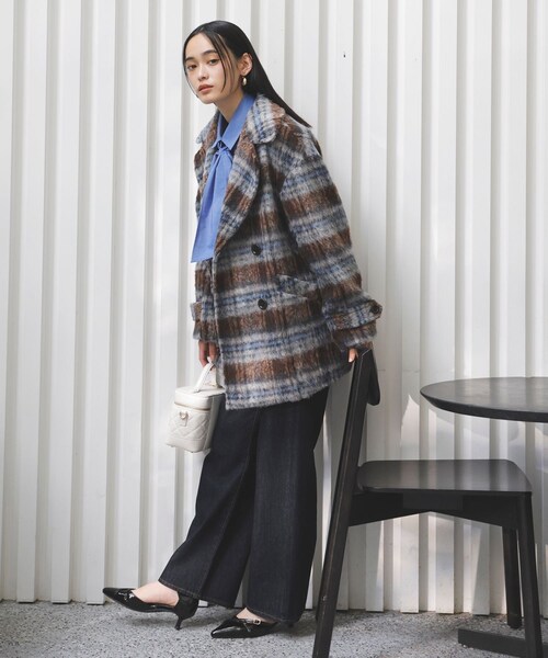 VIS(ビス)の「【WEB限定】シャギーミディ丈Pコート(ピーコート・レディース・ブラウン系/ネイビー・M/S)」の7枚目の写真