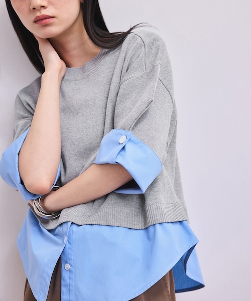 ADAM ET ROPE'(アダムエロペ)の「【WEB限定】シャツコンビニットプルオーバー(ニット/セーター・レディース・ブラック/グレー/ダークブラウン・F)」の2枚目の写真