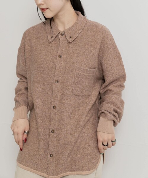 THE GOODLAND MARKET（ザグッドランドマーケット）の「FFM　TWEEDLIKE SHIRTS（カーディガン/ボレロ・レディース・Black/Beige・1/2）」の10枚目の写真