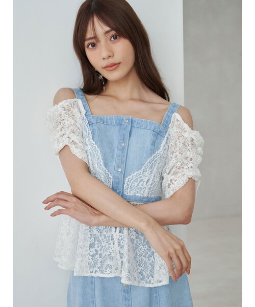 MERCURYDUO(マーキュリーデュオ)の「レースレイヤードデニムトップス(その他トップス・レディース・ブラック/アイスブルー・F)」の5枚目の写真