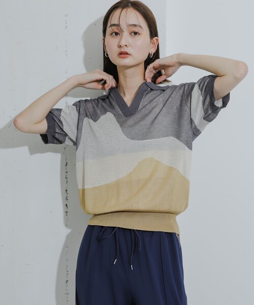 SENSE OF PLACE by URBAN RESEARCH（センスオブプレイスバイアーバンリサーチ）の「ニュアンスジャガードシアーセーター（Tシャツ/カットソー・レディース・GRAY/BLUE/YELLOW・one）」の10枚目の写真