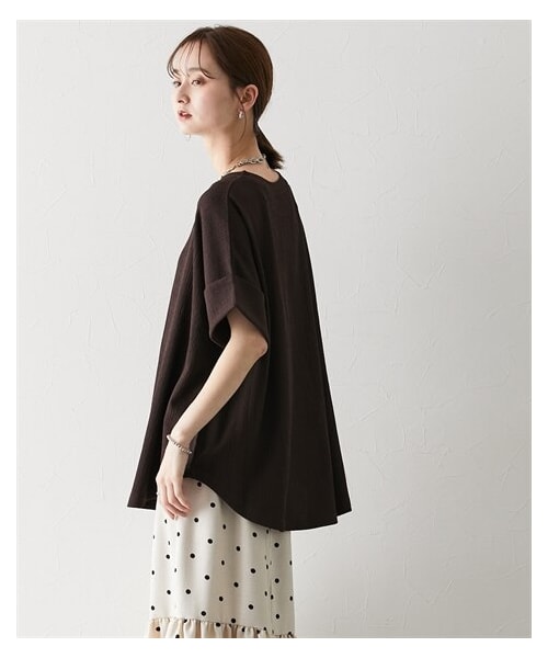nissen（ニッセン）の「楊柳カットソージャガードゆるシルエット5分袖ドルマンプルオーバー（Tシャツ/カットソー・レディース・ブルーグレー/黒/アイボリー/ブラウン・S/M/L/LL/3L/4L/5L/6L）」の4枚目の写真