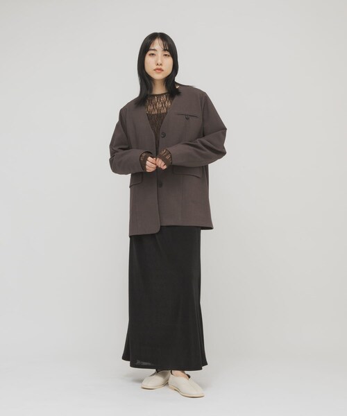 KBF（ケイビーエフ）の「ノーカラーデザインジャケット（ノーカラージャケット・レディース・MOSS GRAY/ASH BROWN・One）」の21枚目の写真