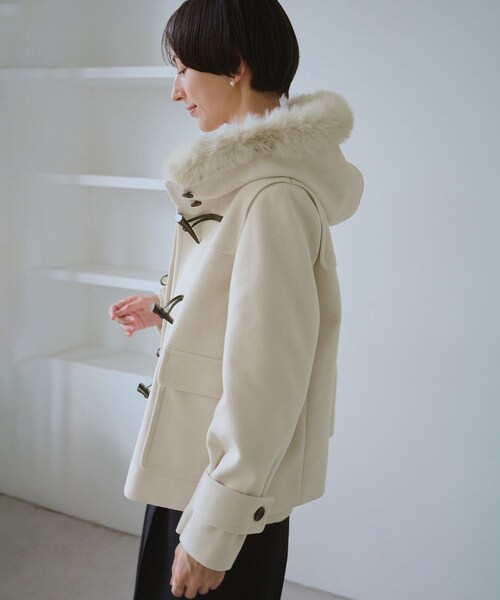 ROPE' PICNIC（ロペピクニック）の「ジャージーメルトンシリーズ ファー付きショートダッフルコート/リンクコーデ（ダッフルコート・レディース・キナリ/ブラウン系/ネイビー・L/M）」の13枚目の写真