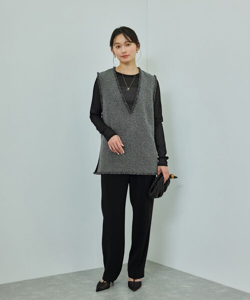 ROPE'（ロペ）の「【洗える】【WEB・一部店舗限定】サマーツイードオーバージレ（ベスト・レディース・ブラック系/キナリ系・F）」の10枚目の写真