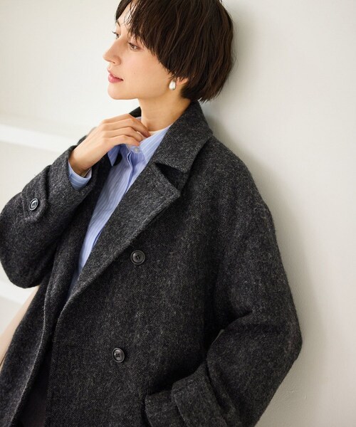 ROPE' PICNIC(ロペピクニック)の「JAPAN FABRIC スタンドカラーロングコート/一部WEB限定カラー(チェスターコート・レディース・ブラック系/グレー/ライトグレー/ベージュ系・F)」の14枚目の写真