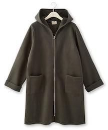 nissen | 大きいサイズ 伸びて動きやすいフード付ロング丈コート(ダッフルコート)